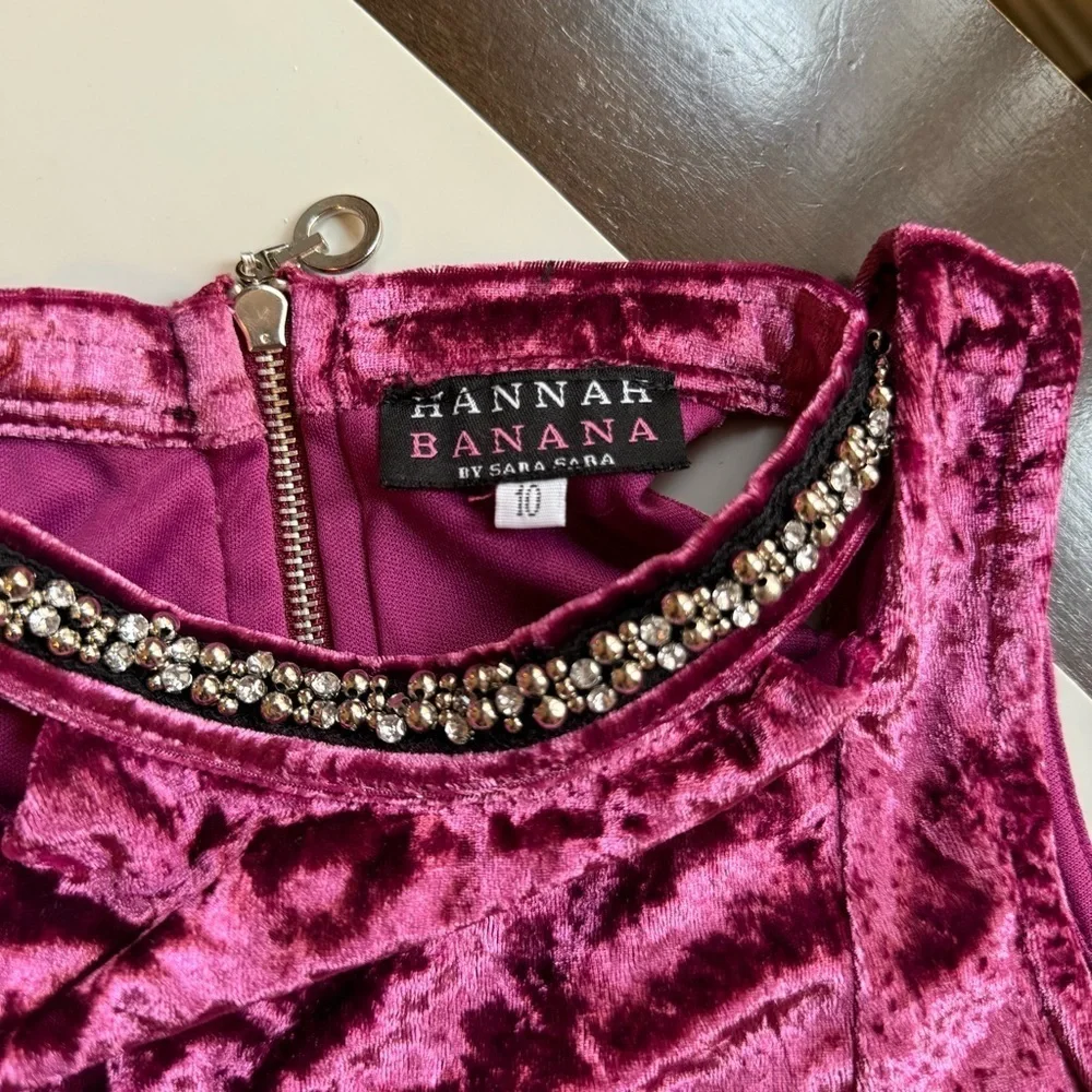 Hannah Banana Jeweled Velvet A-Line Holiday Party Dress Fuchsia Pink Girls 10